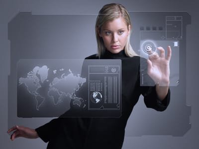 Woman with touch screen