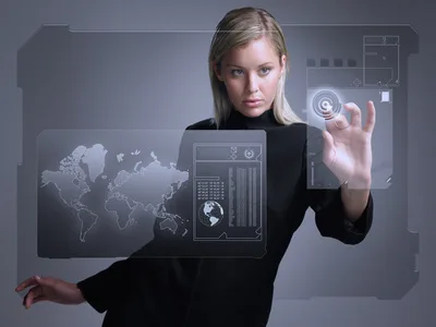 Woman with touch screen